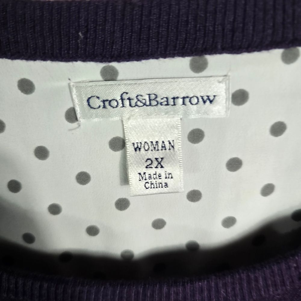 Croft & Barrow Purple Long Sleeve Sweater Top – Polka Dot Hem, Plus Size 2X - Picture 3 of 6